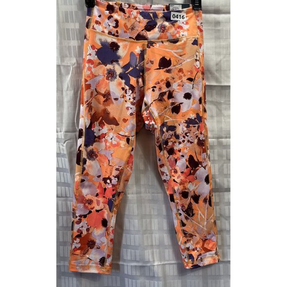Tek Gear Womens orange Workout High Capri Pants/leggings Size S Multi Floral - Picture 6 of 11
